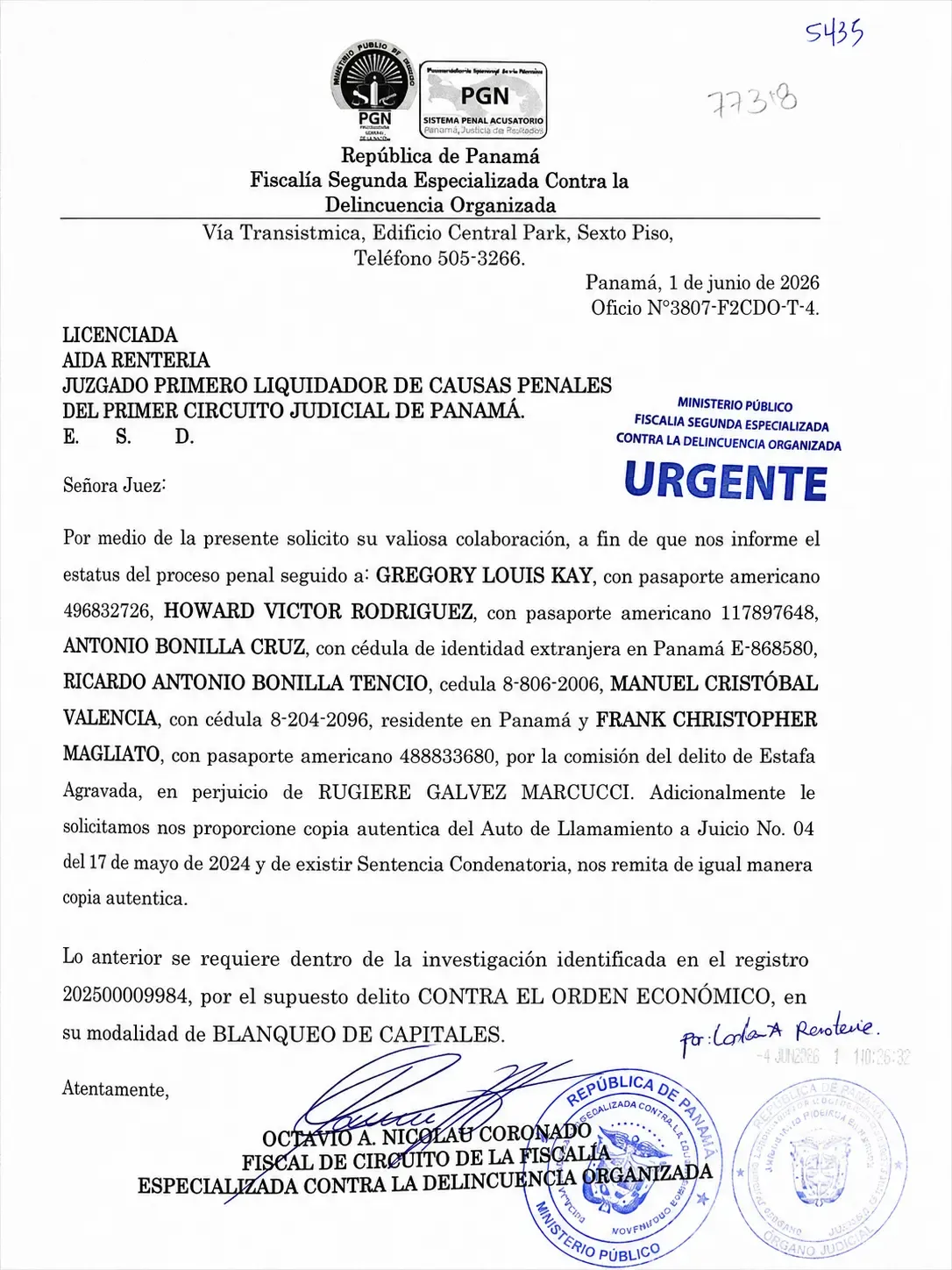 Inician investigación por blanqueo de capital
